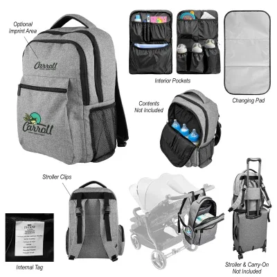 Heather gray diaper backpack made from recycled polyester for parents on the go