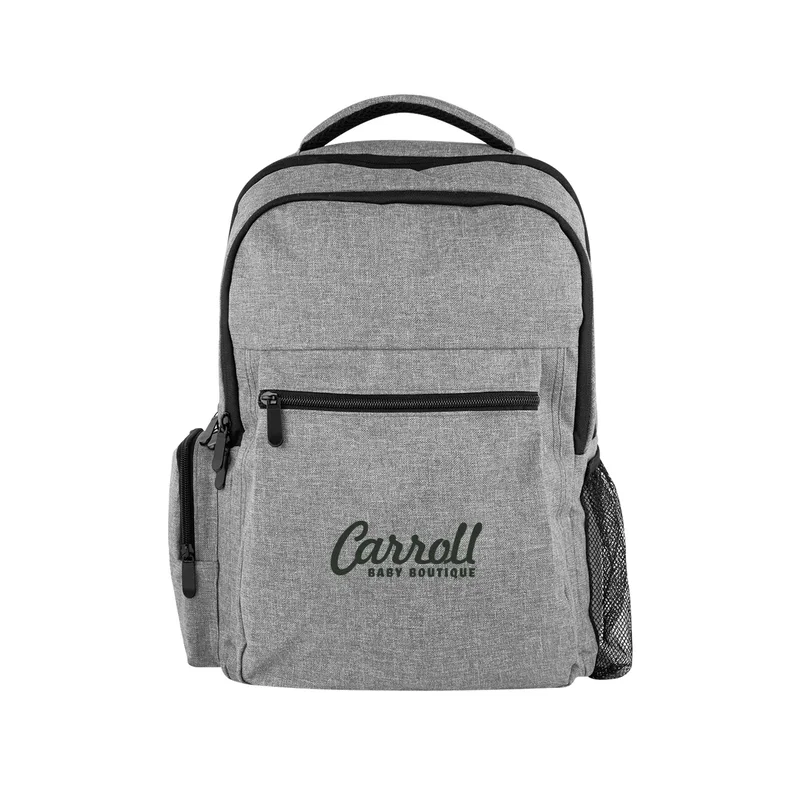 Overhead angle of the flat heathered pack and its handle