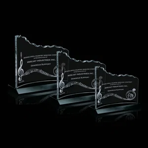 Jade Glass Crescent Award On Marble Base With Optional Second Etch