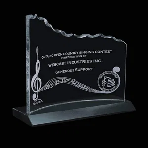 Jade Glass Crescent Award On Marble Base With Optional Second Etch