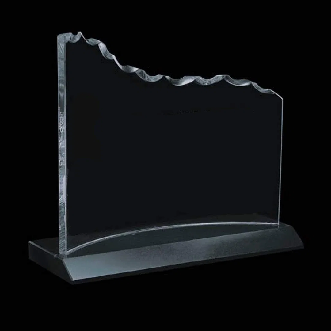 Custom Jade Glass Crescent Award On Marble Base With Optional Second Etch for service anniversary gifts