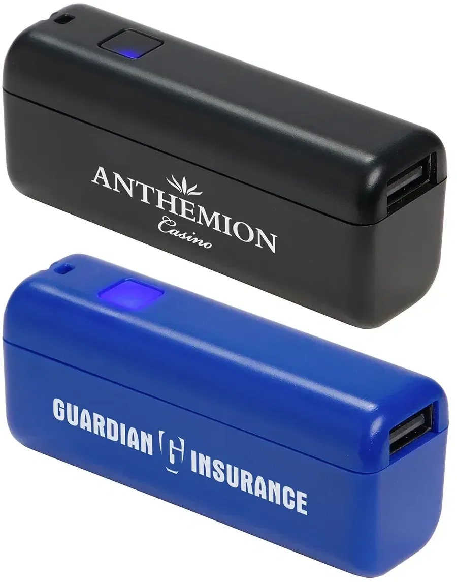 Mini 2200mAh LED-indicator power bank with custom logo, front view of branded portable charger