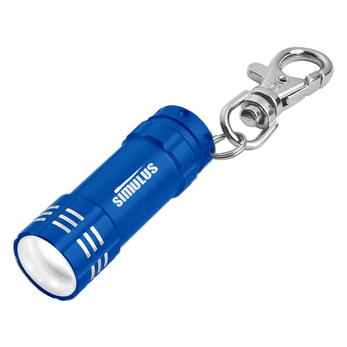 Mini aluminum LED flashlight with a key clip attached