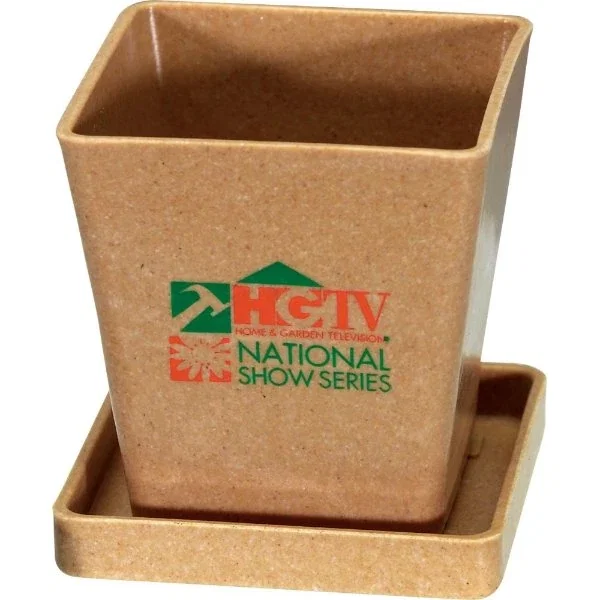 Mini bamboo planter in Made-in-USA presentation sleeve, angled view