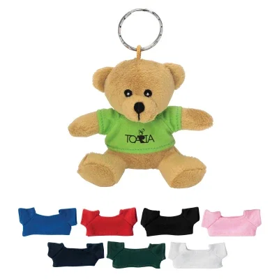 Small brown plush bear key chain about 3 1/2 inches tall