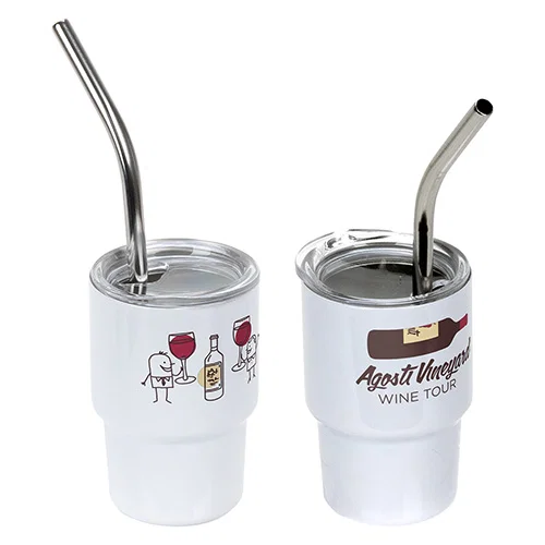 Mini Belmont 3 oz tumbler in pink, custom branded promotional stainless steel straw cup