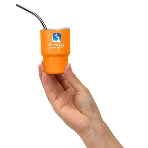 Branded Mini Belmont 3 oz tumbler with lid and straw, custom promotional stainless steel mini cup