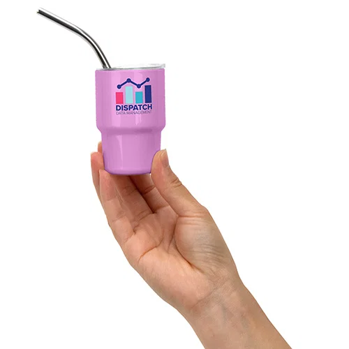 Mini Belmont 3 oz tumbler in black, custom branded promotional stainless steel straw tumbler