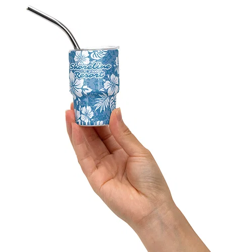 Mini Belmont 3 oz Tumbler with Straw held in hand