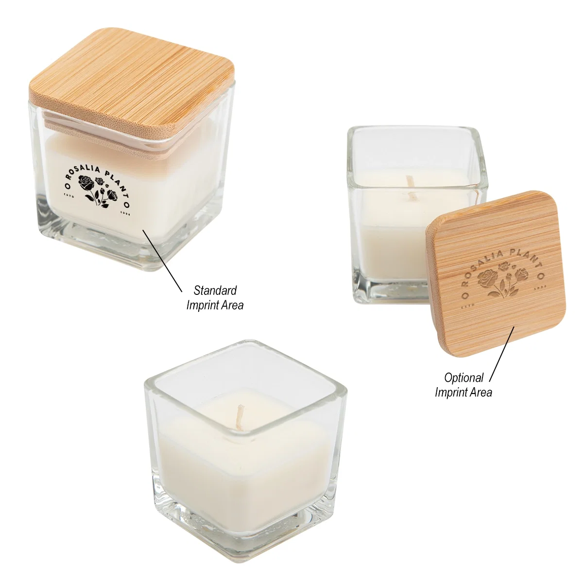 Mini candle in a clear glass holder with a bamboo lid