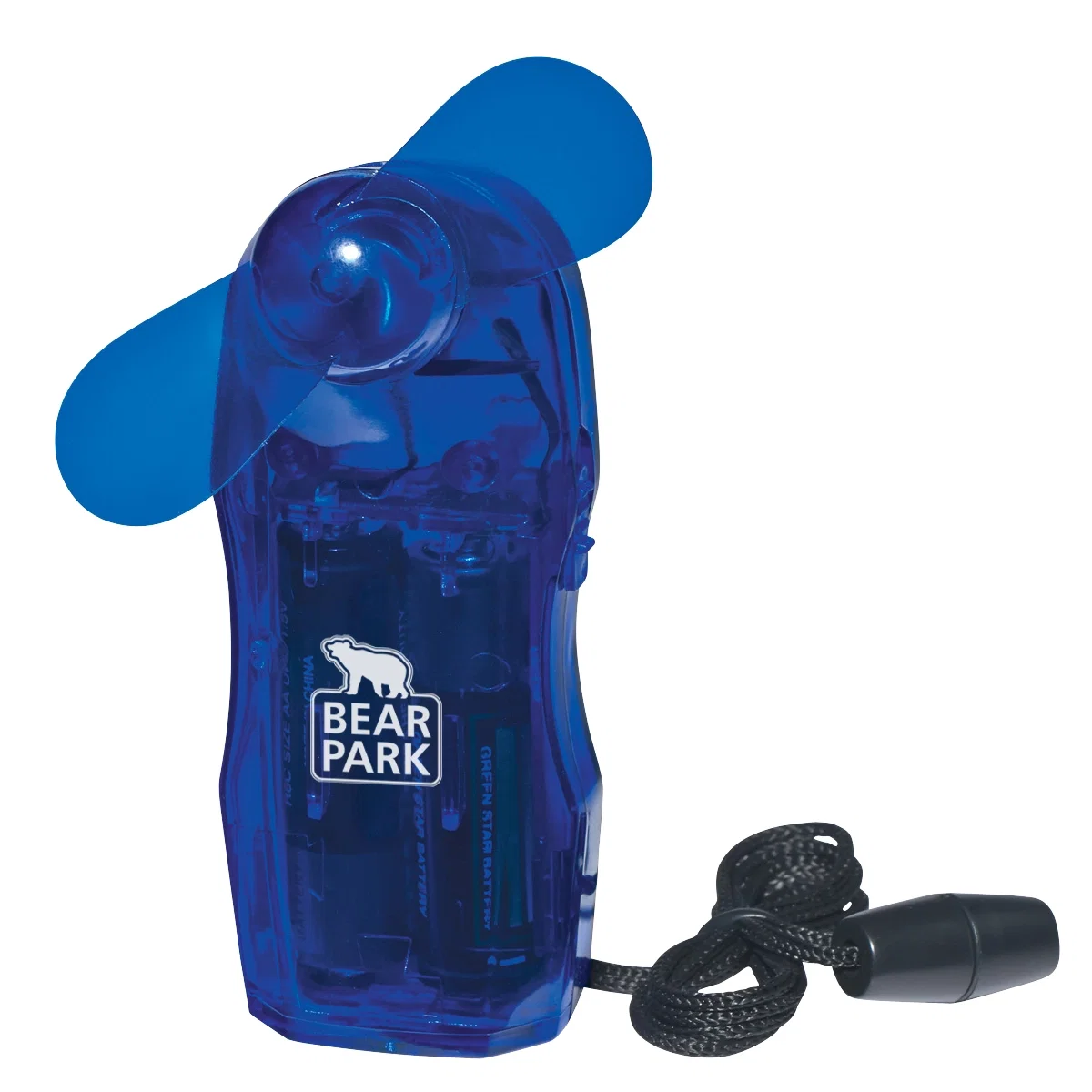 Silver handheld mini fan standing upright