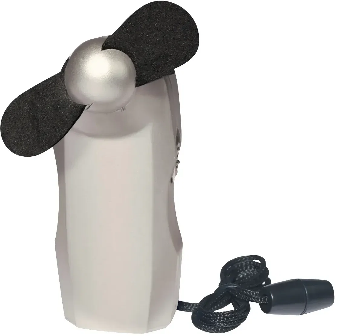 Personal fan measuring about four inches tall