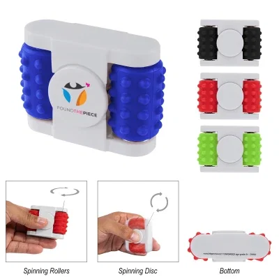 Mini spinner sensory toy in white with a blue accent