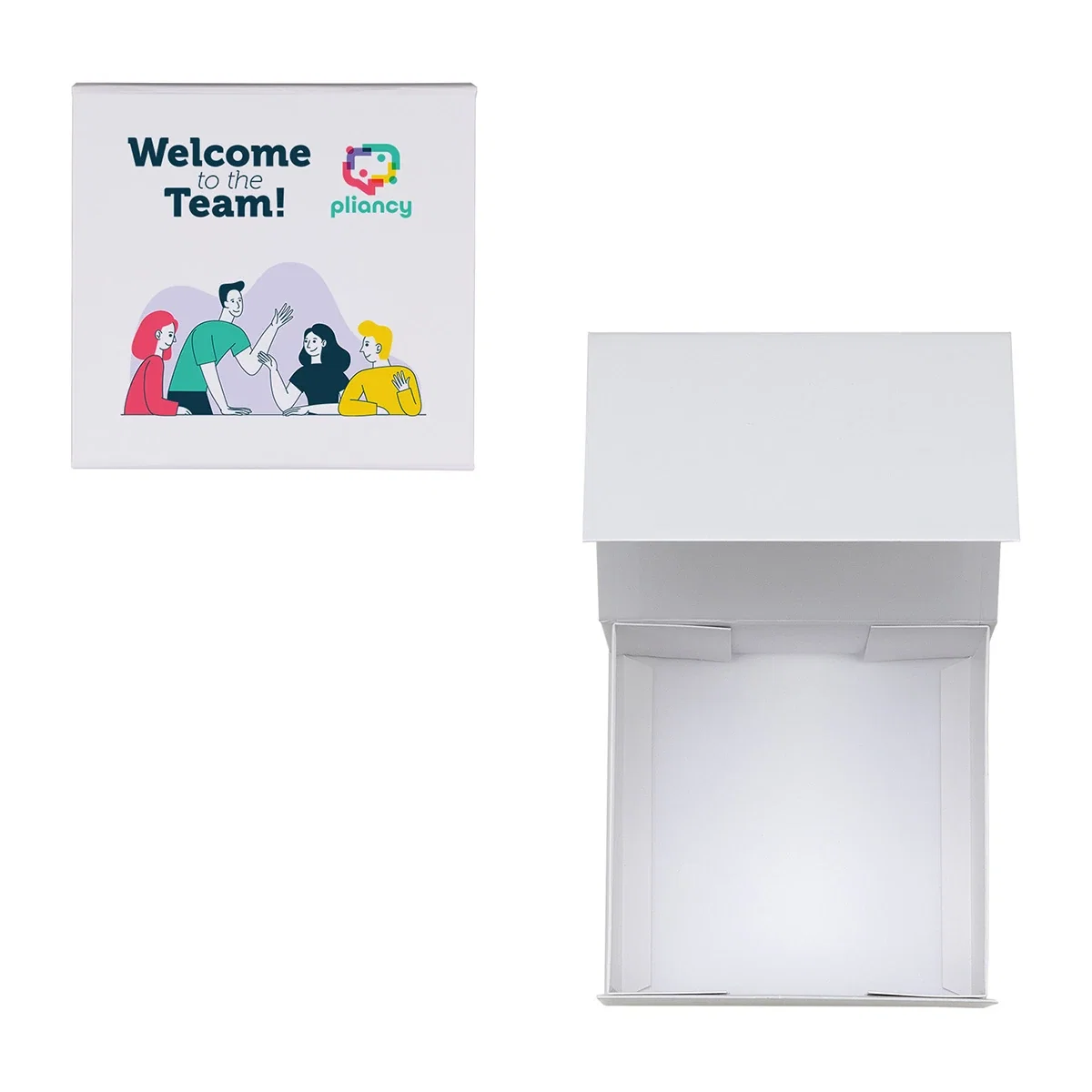Custom branded mini gift box, magnetic flap open detail