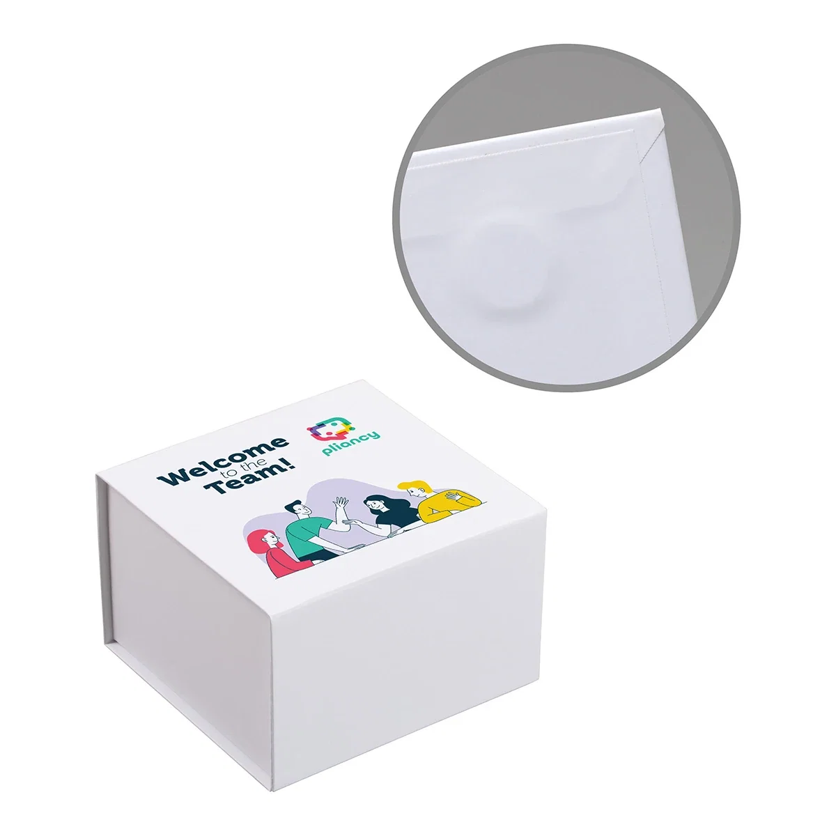 Mini rigid gift box, promotional packaging angled view