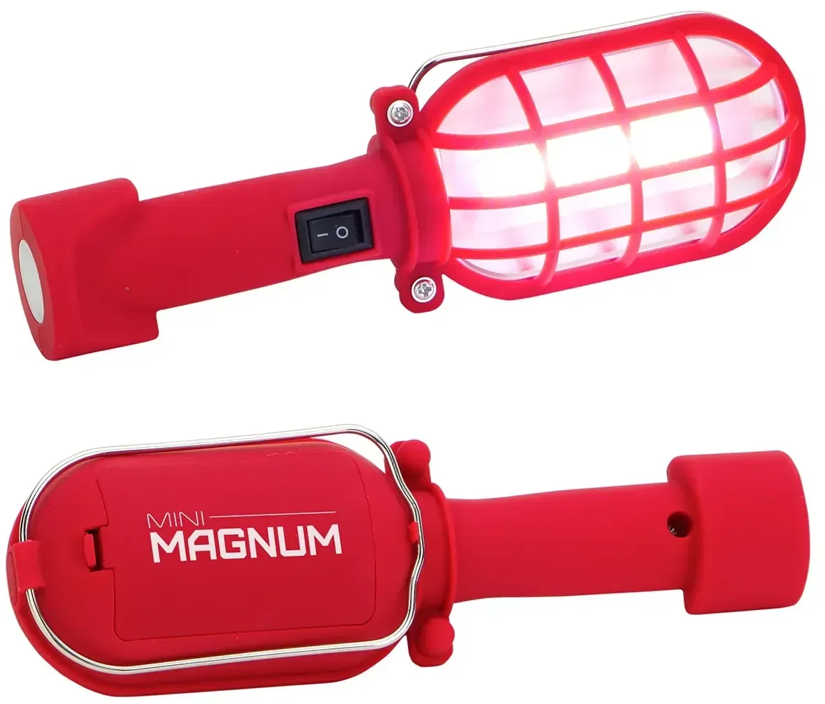 Promotional Mini Magnum COB work light with magnetic base mounted to a metal surface