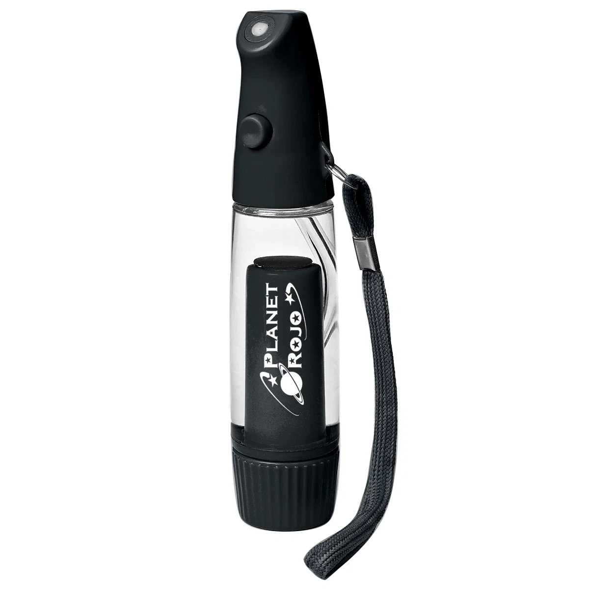 Blue version of the spray mister viewed from the side