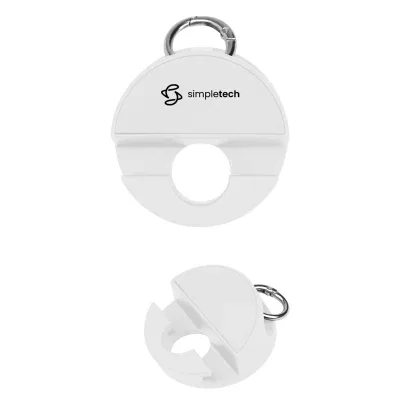 Mini carabiner phone holder in black, roughly two inches across