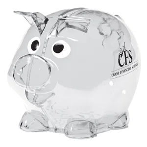 Logo Plastic Piggy Bank — Mini & 5" W x 4" H