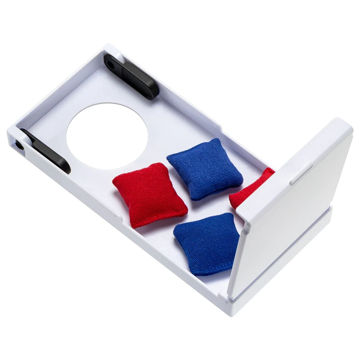 Mini Tabletop Cornhole Game set up in use on a desk