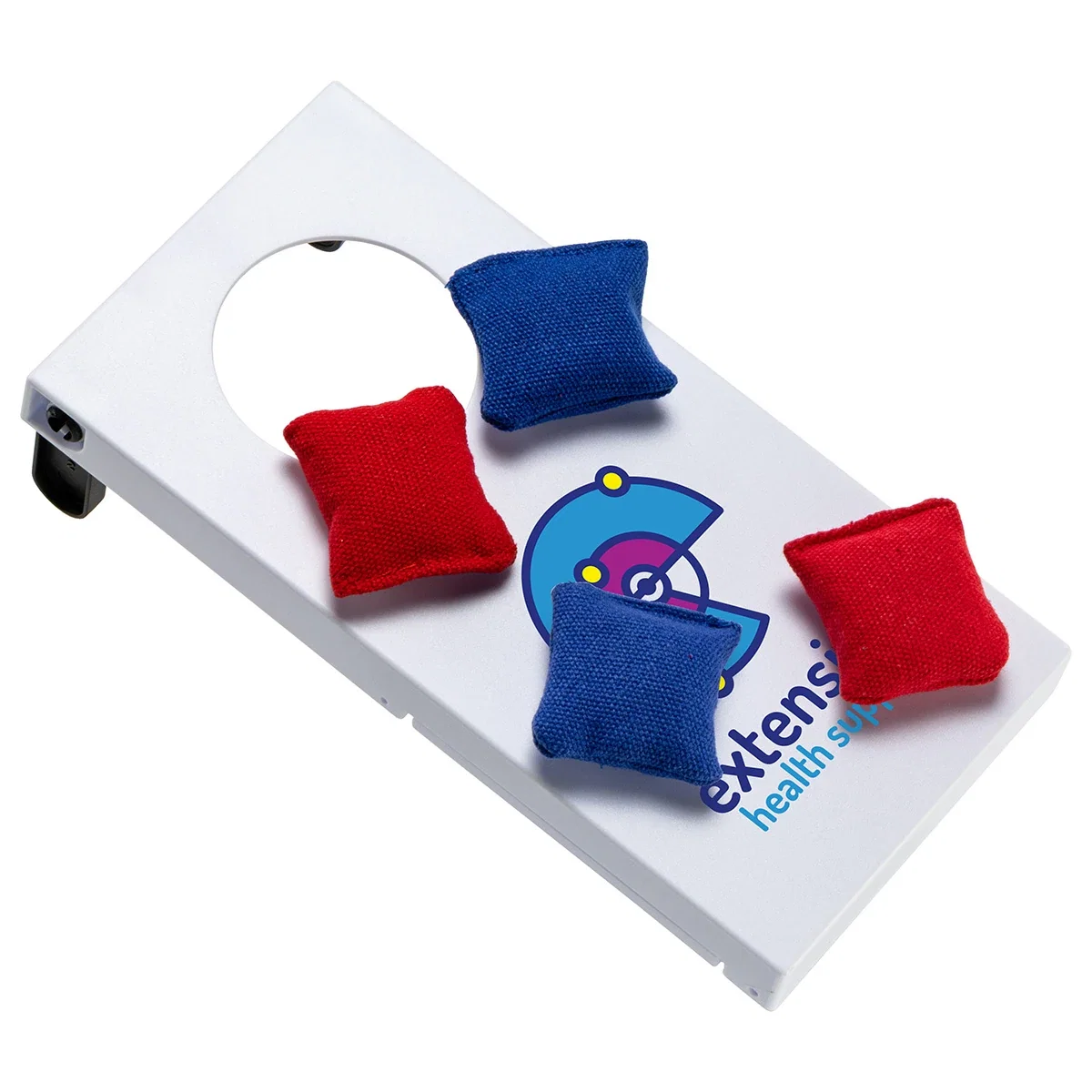 Close-up of the Mini Tabletop Cornhole Game's imprint area