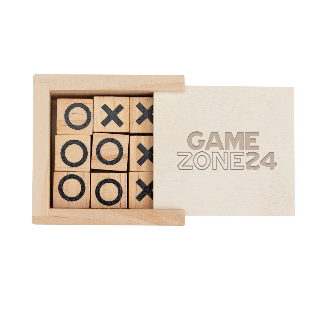 Wooden board displayed clearly across the mini tic-tac-toe game