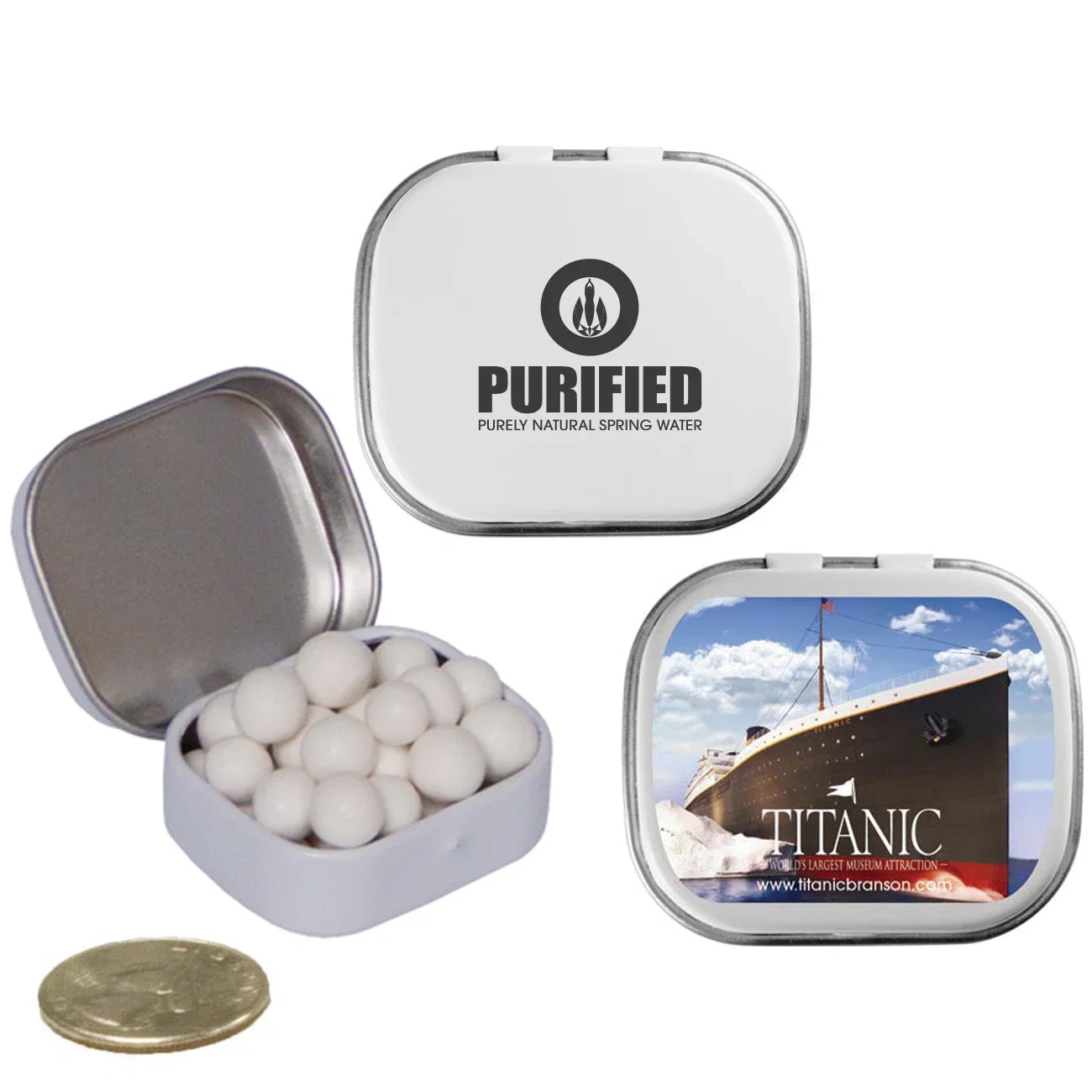 Pocket sized candy container with a smooth printable lid