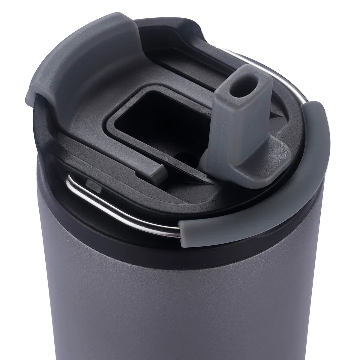 Promotional Minos 21 oz tumbler shown with its 2-in-1 lid separated