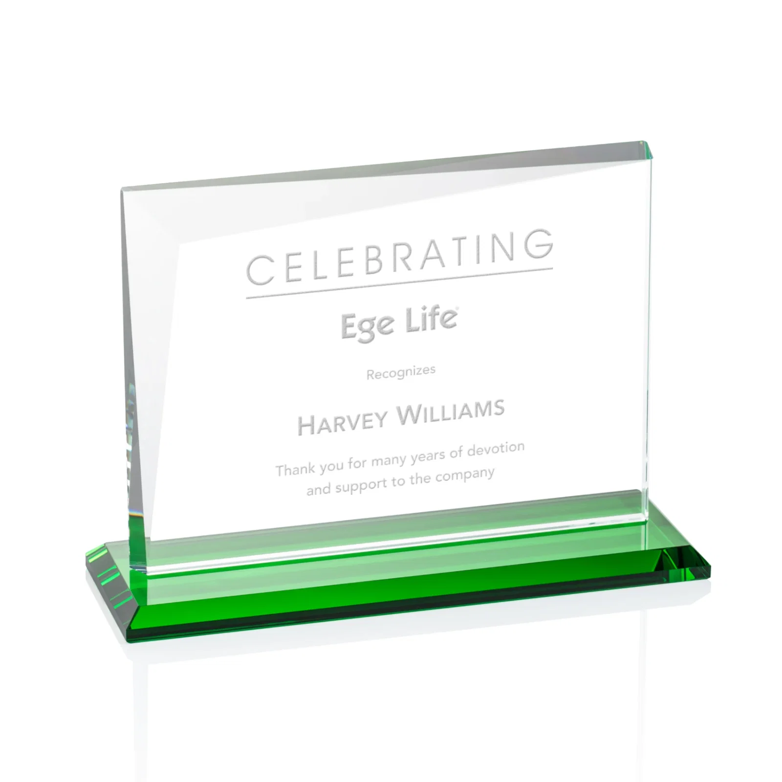 Custom Starfire Crystal Rectangle Award with One Beveled Corner, awards for company anniversary events
