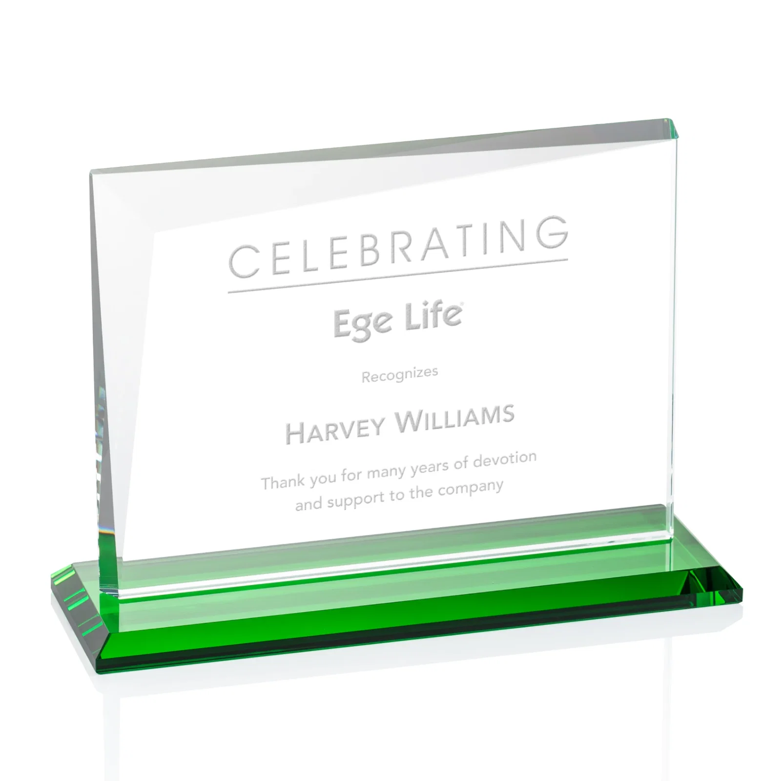Personalized Starfire Crystal Rectangle Award with One Beveled Corner, awards for corporate award ceremonies