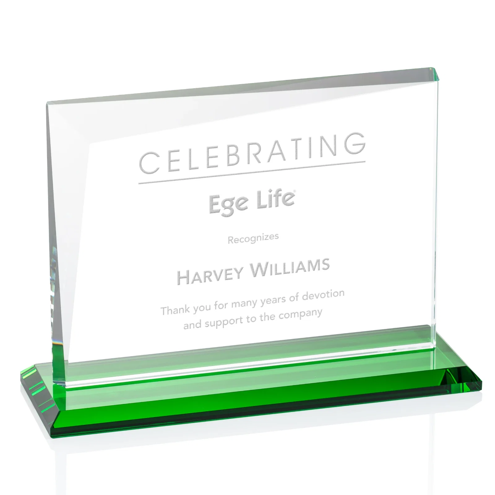 Personalized Starfire Crystal Rectangle Award with One Beveled Corner, awards for service anniversary gifts