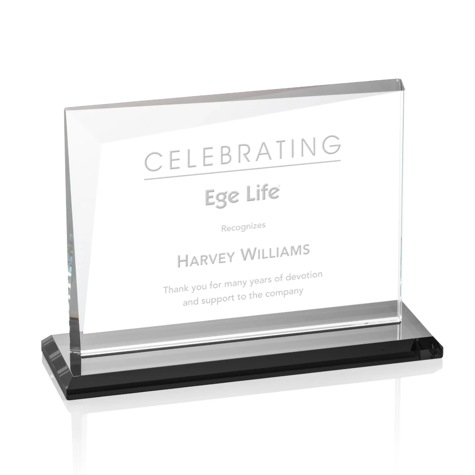Personalized Starfire Crystal Rectangle Award with One Beveled Corner, awards for team milestone celebrations