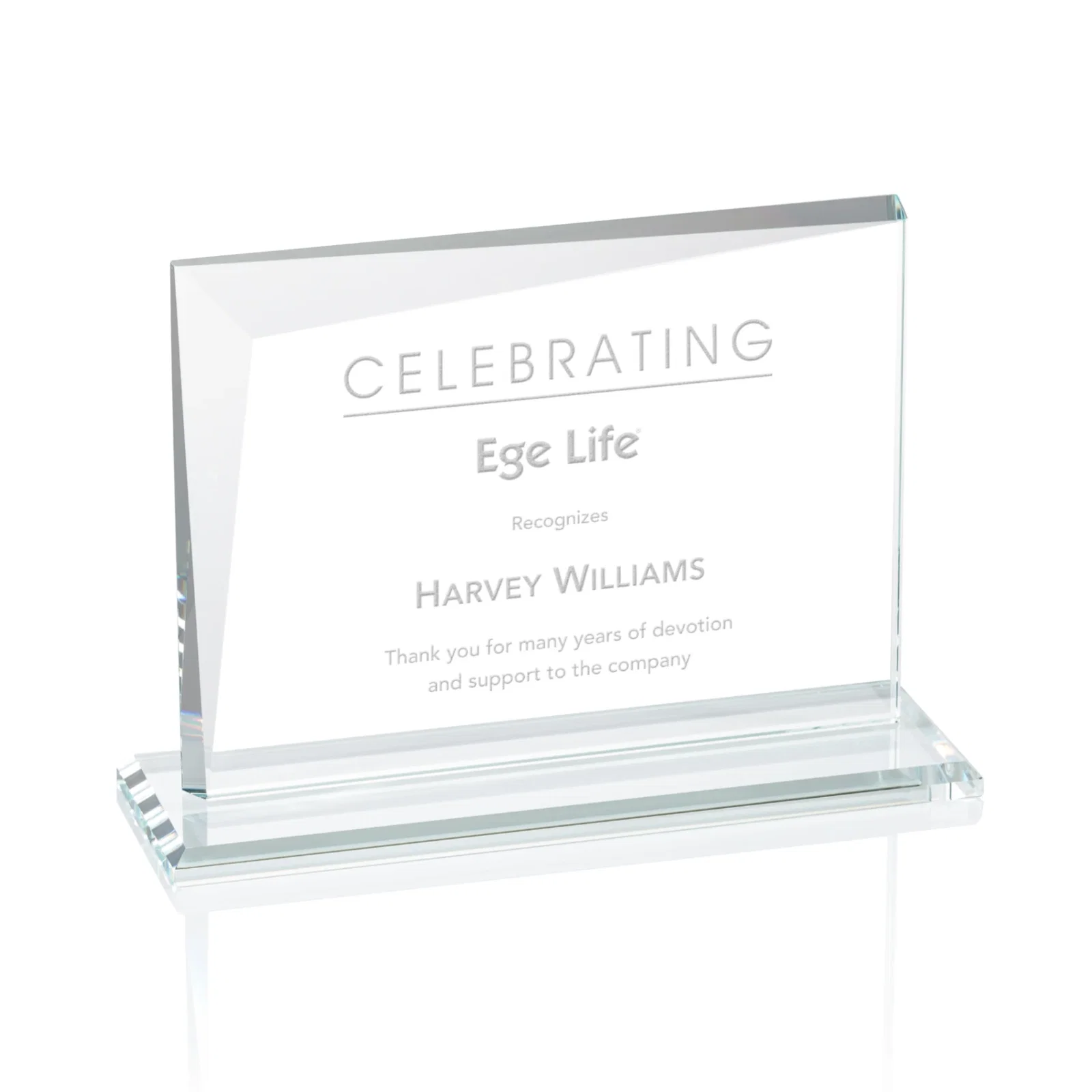 Custom Starfire Crystal Rectangle Award with One Beveled Corner, awards for corporate award ceremonies