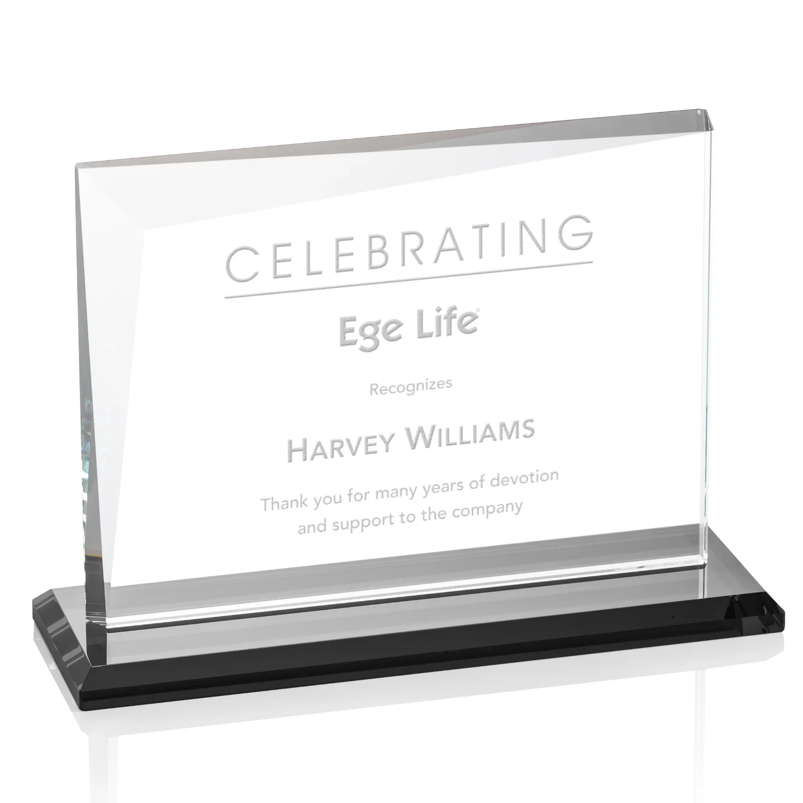 Personalized Starfire Crystal Rectangle Award with One Beveled Corner, awards for graduation ceremonies