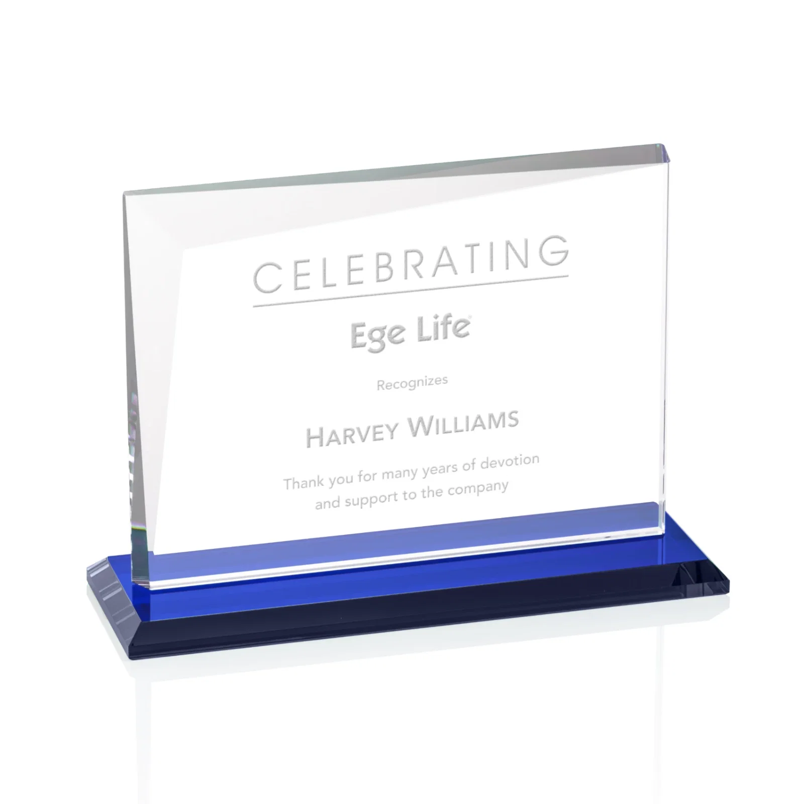 Personalized Starfire Crystal Rectangle Award with One Beveled Corner, awards for volunteer appreciation