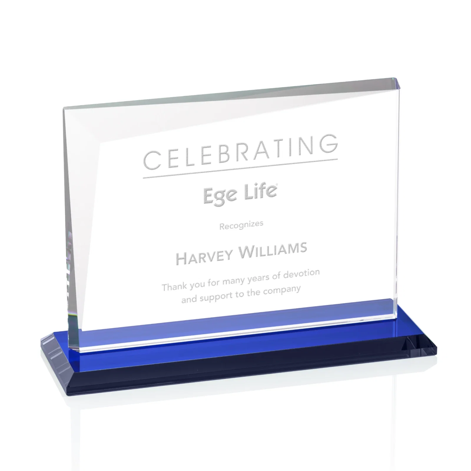 Personalized Starfire Crystal Rectangle Award with One Beveled Corner, awards for dealer and partner awards