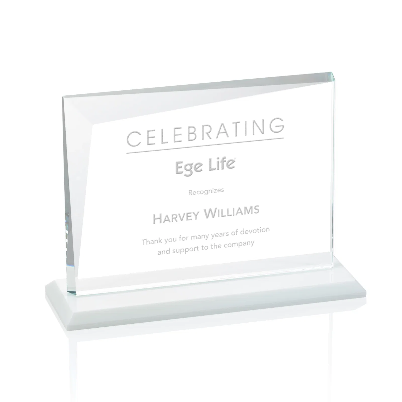 Branded Starfire Crystal Rectangle Award with One Beveled Corner, awards for employee recognition