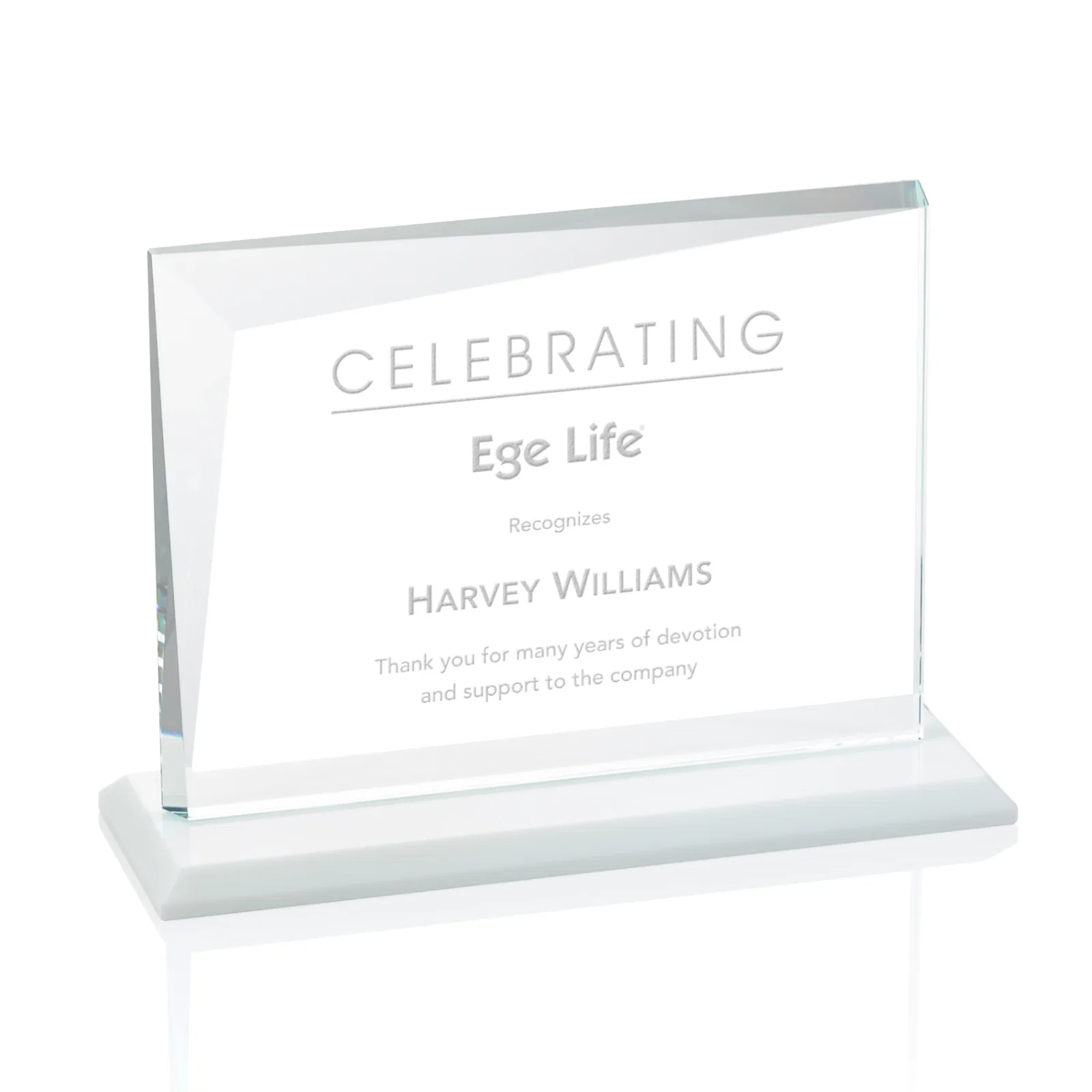Branded Starfire Crystal Rectangle Award with One Beveled Corner, awards for corporate award ceremonies