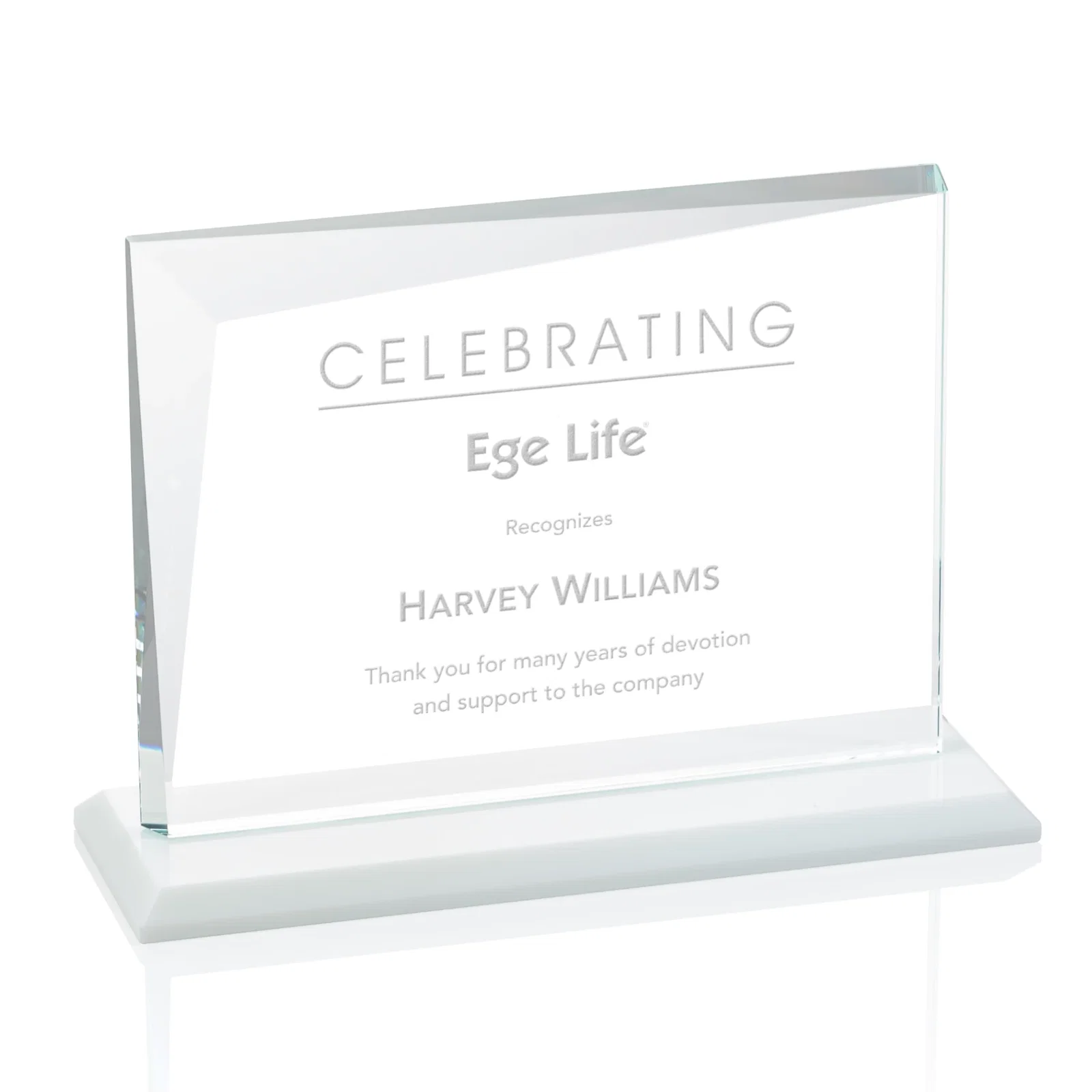 Branded Starfire Crystal Rectangle Award with One Beveled Corner, awards for service anniversary gifts
