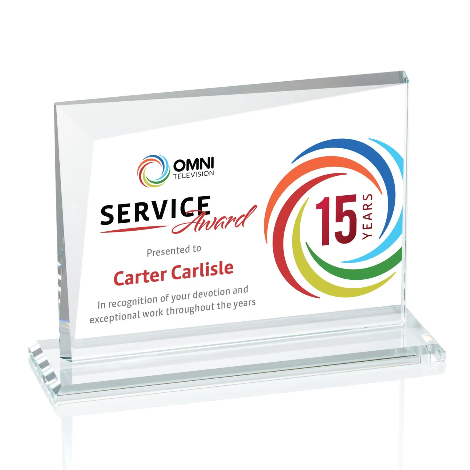 Branded Starfire Crystal Rectangle Award with One Beveled Corner, awards for graduation ceremonies