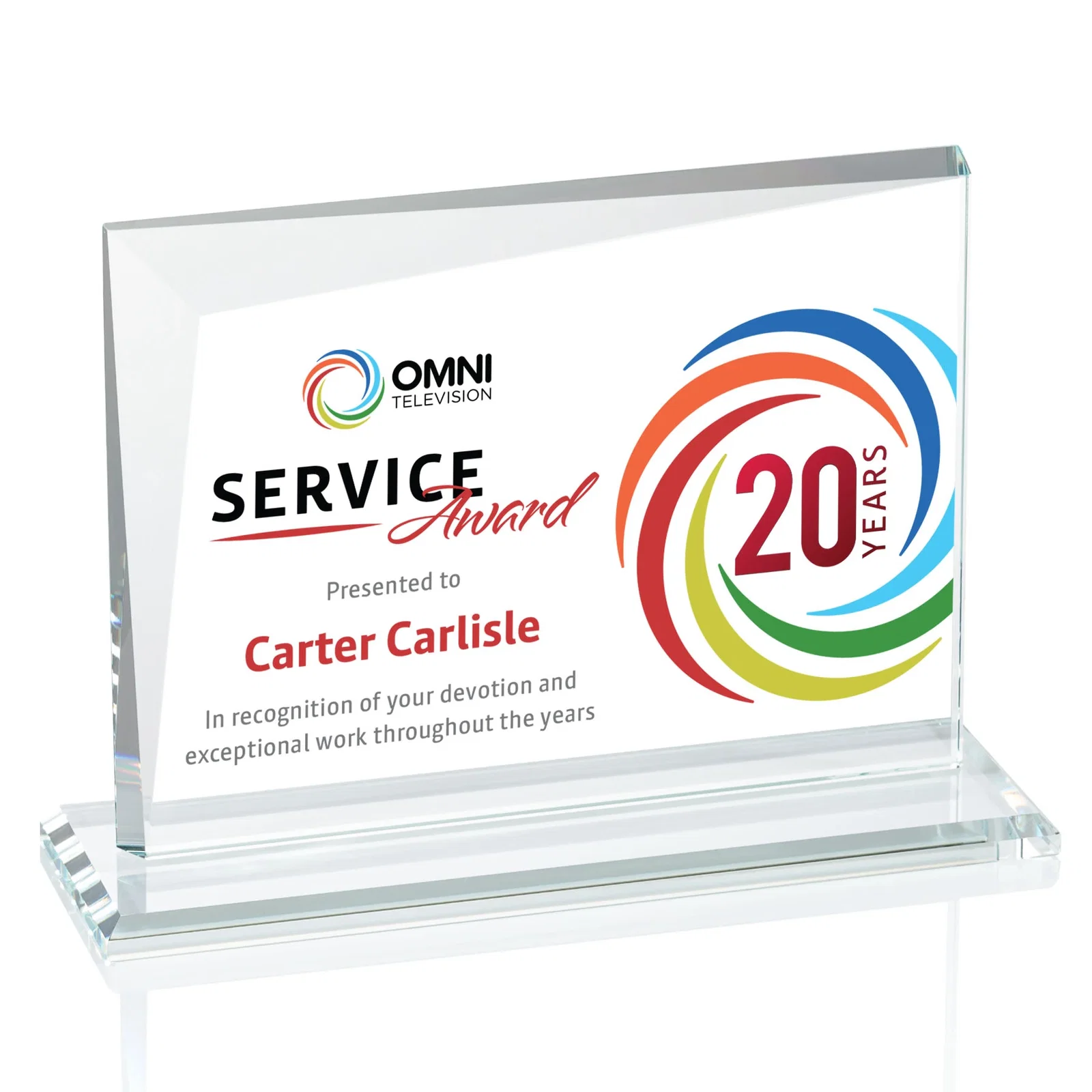 Branded Starfire Crystal Rectangle Award with One Beveled Corner, awards for safety achievement programs