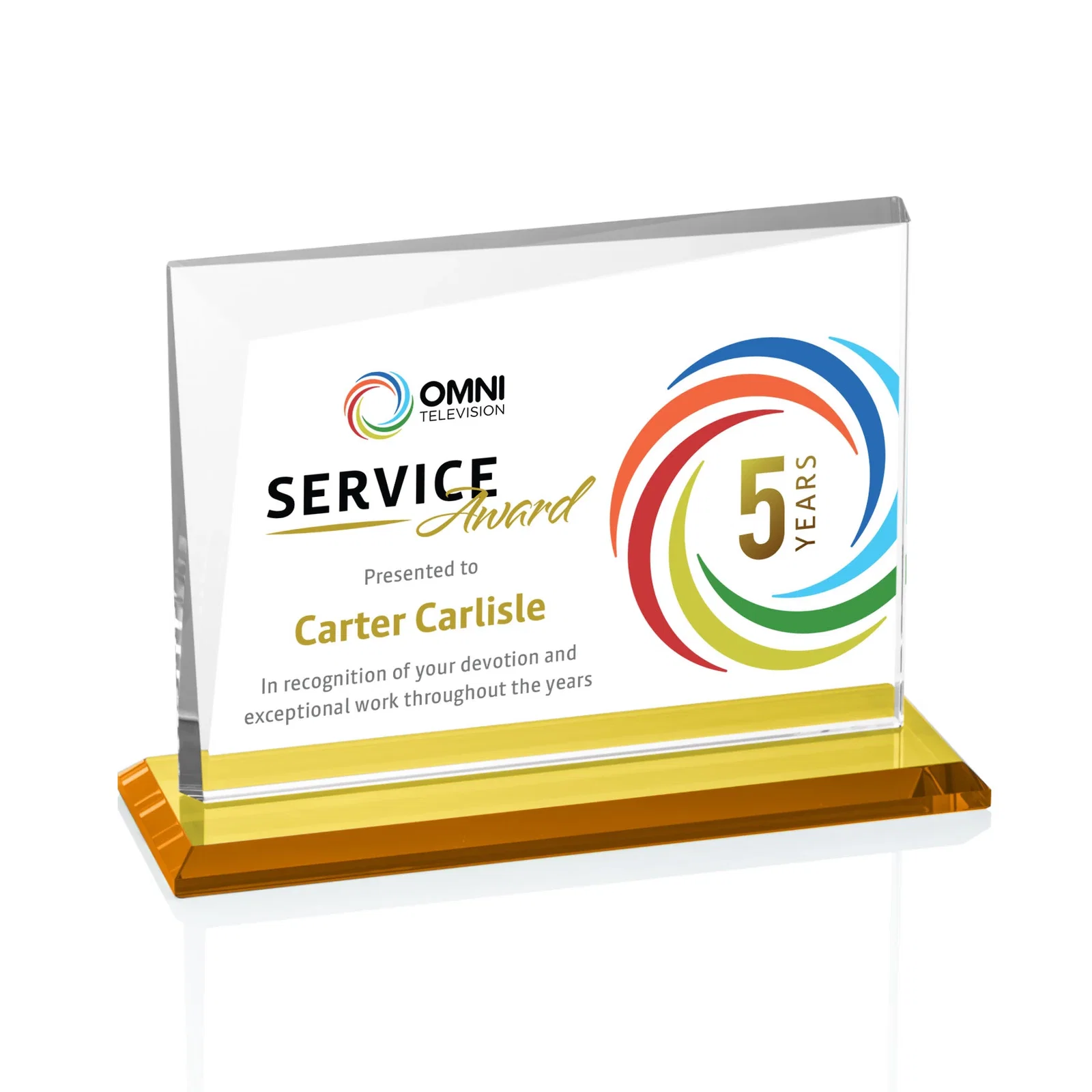 Branded Starfire Crystal Rectangle Award with One Beveled Corner, awards for dealer and partner awards