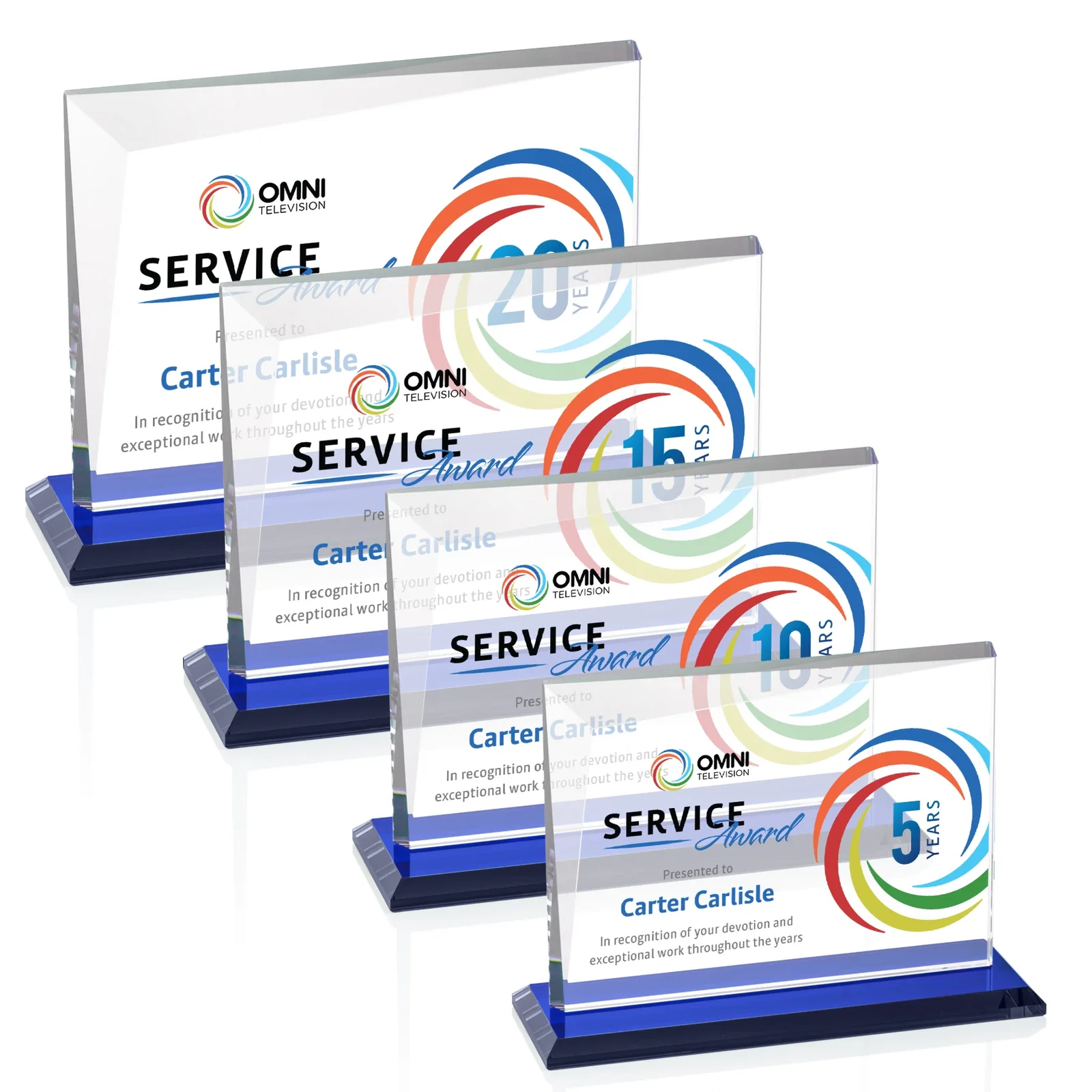 Customized Starfire Crystal Rectangle Award with One Beveled Corner, awards for employee recognition