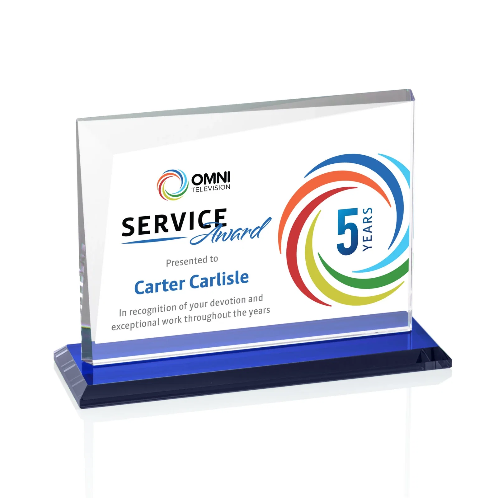 Customized Starfire Crystal Rectangle Award with One Beveled Corner, awards for corporate award ceremonies