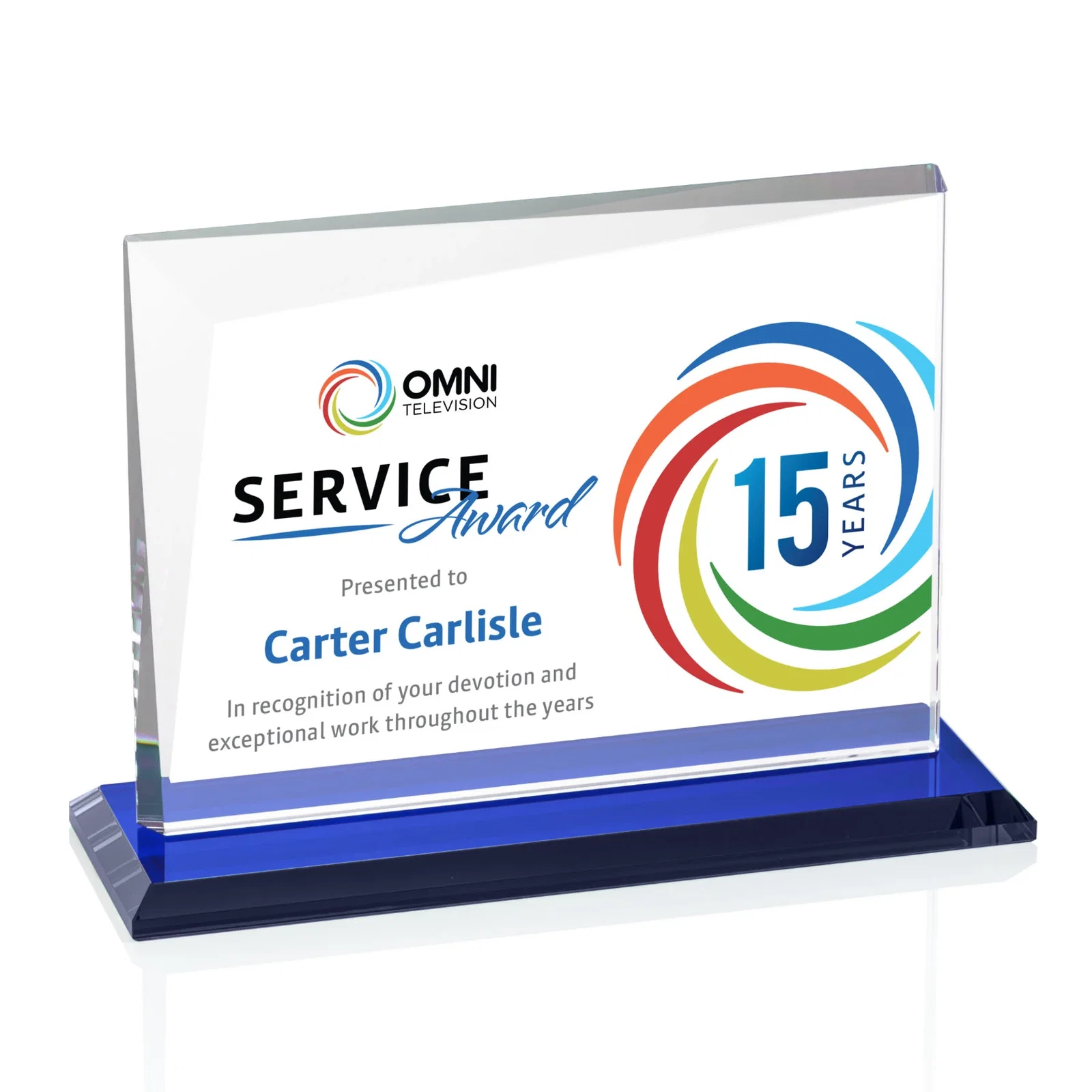 Customized Starfire Crystal Rectangle Award with One Beveled Corner, awards for sales achievement awards