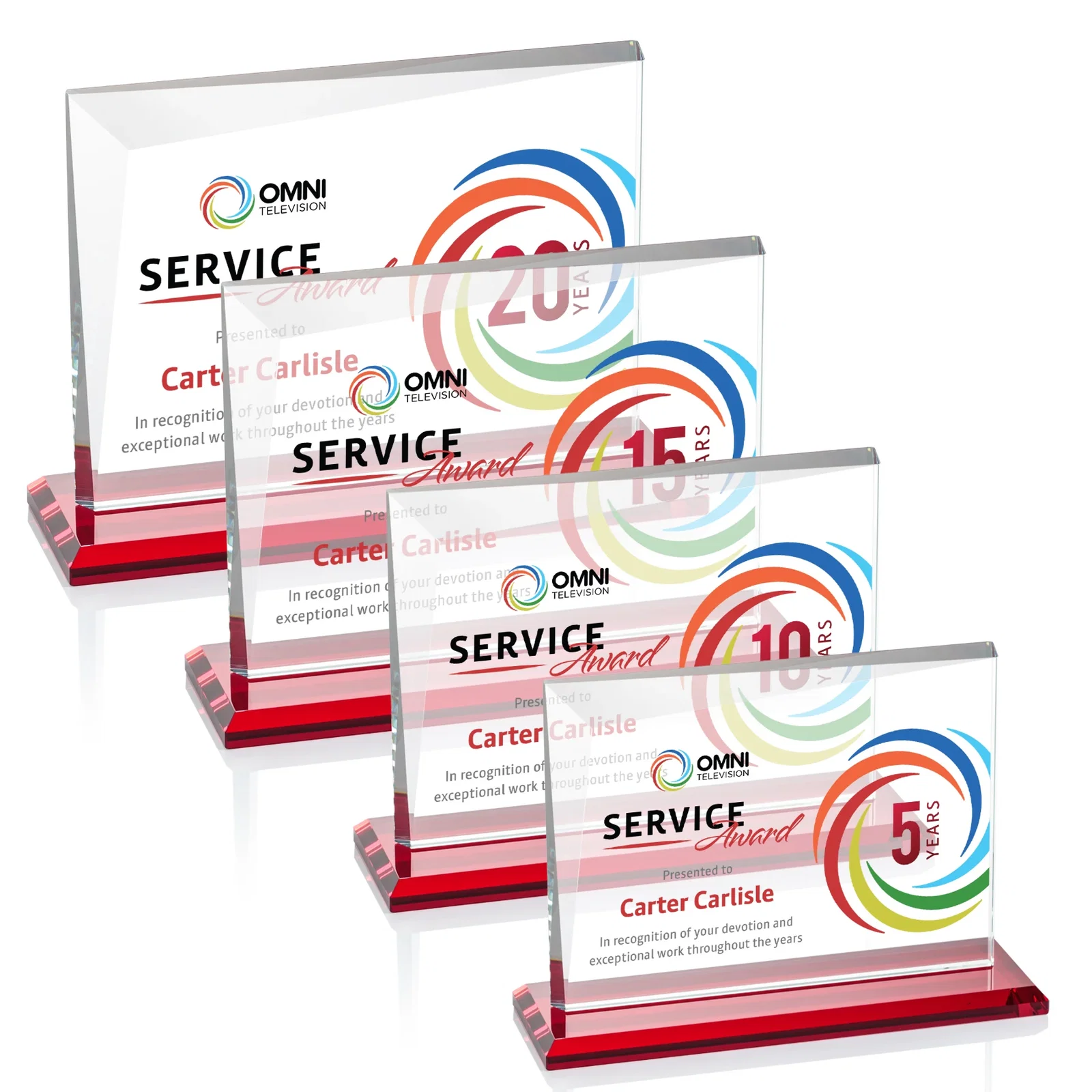 Customized Starfire Crystal Rectangle Award with One Beveled Corner, awards for team milestone celebrations