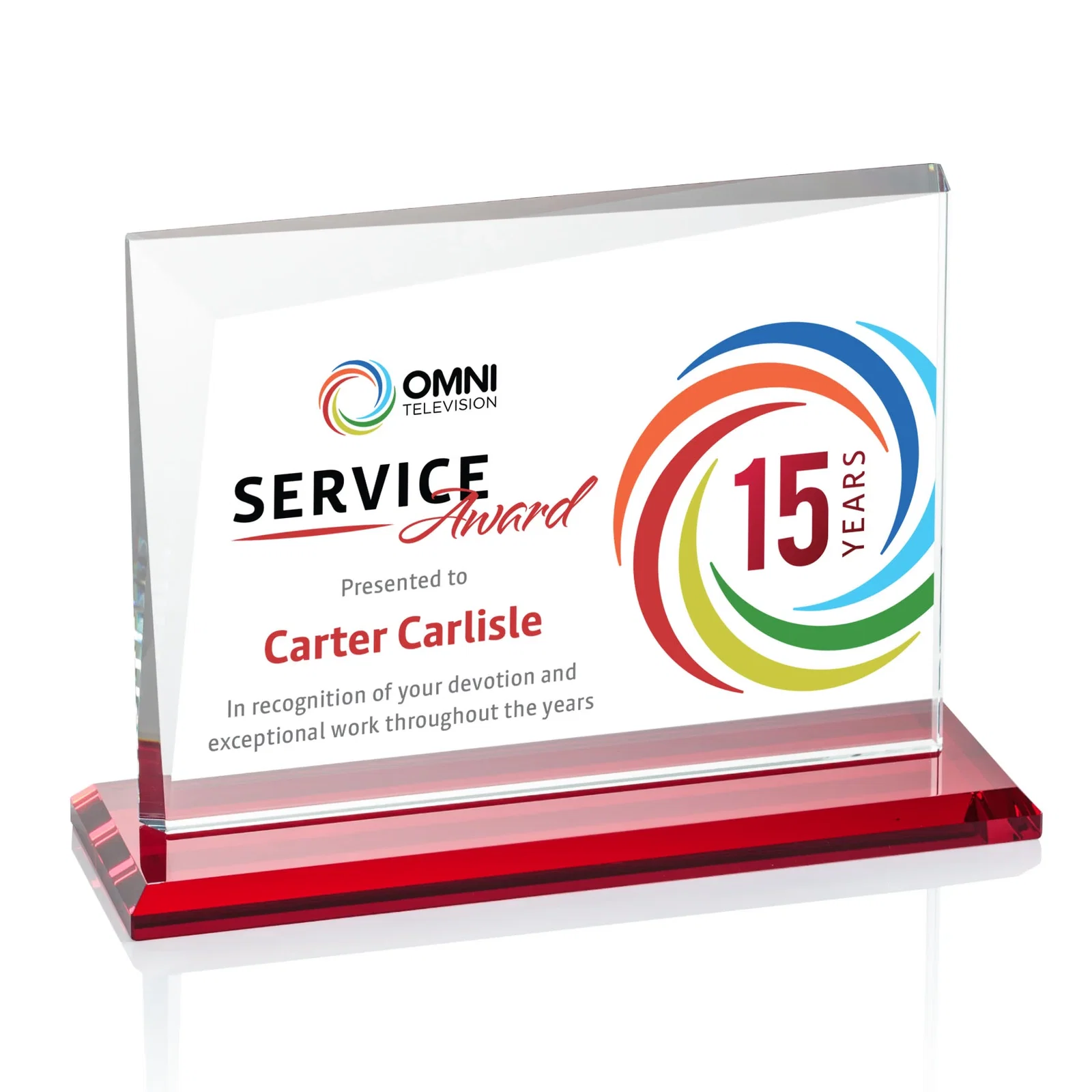 Customized Starfire Crystal Rectangle Award with One Beveled Corner, awards for safety achievement programs
