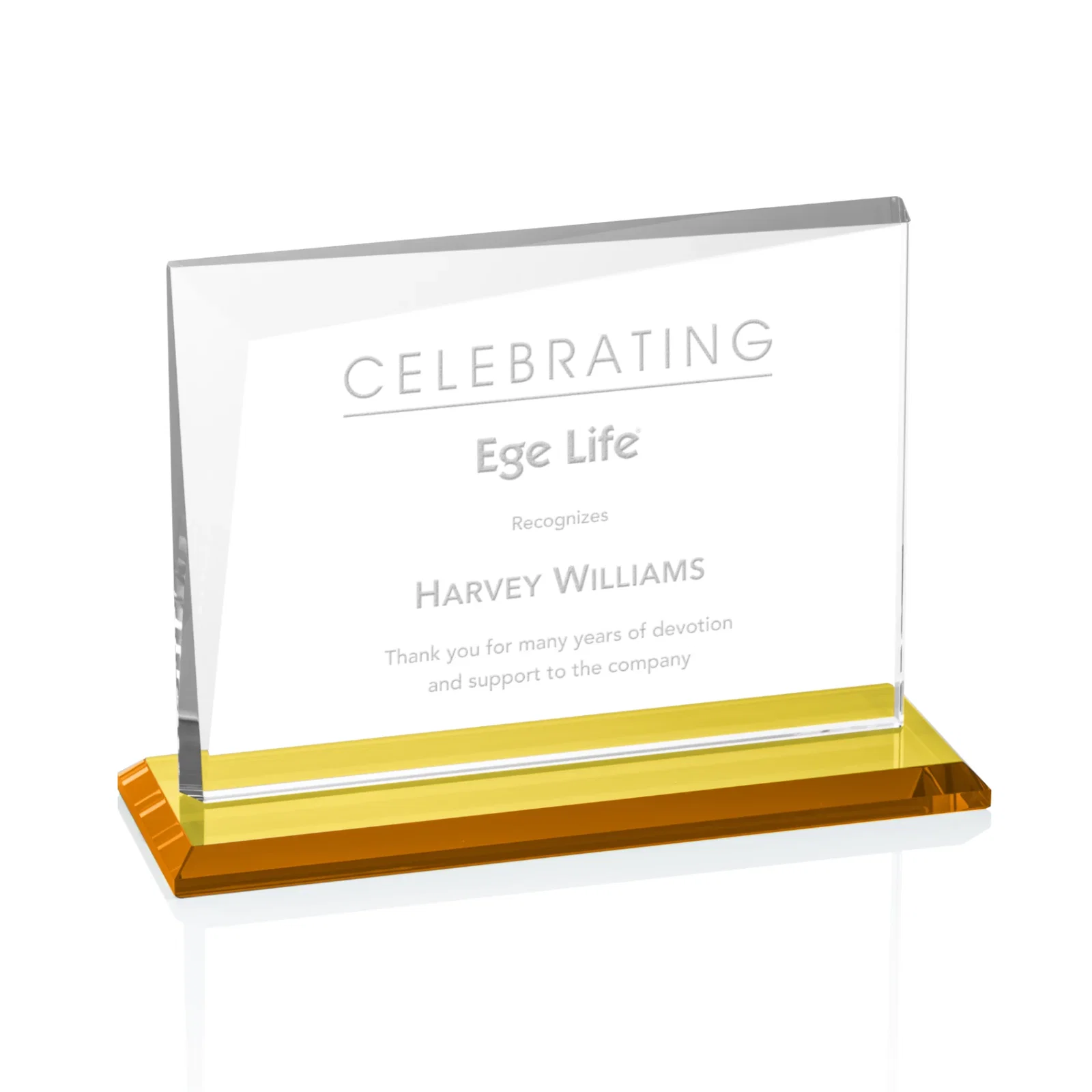 Custom Starfire Crystal Rectangle Award with One Beveled Corner, awards for donor appreciation