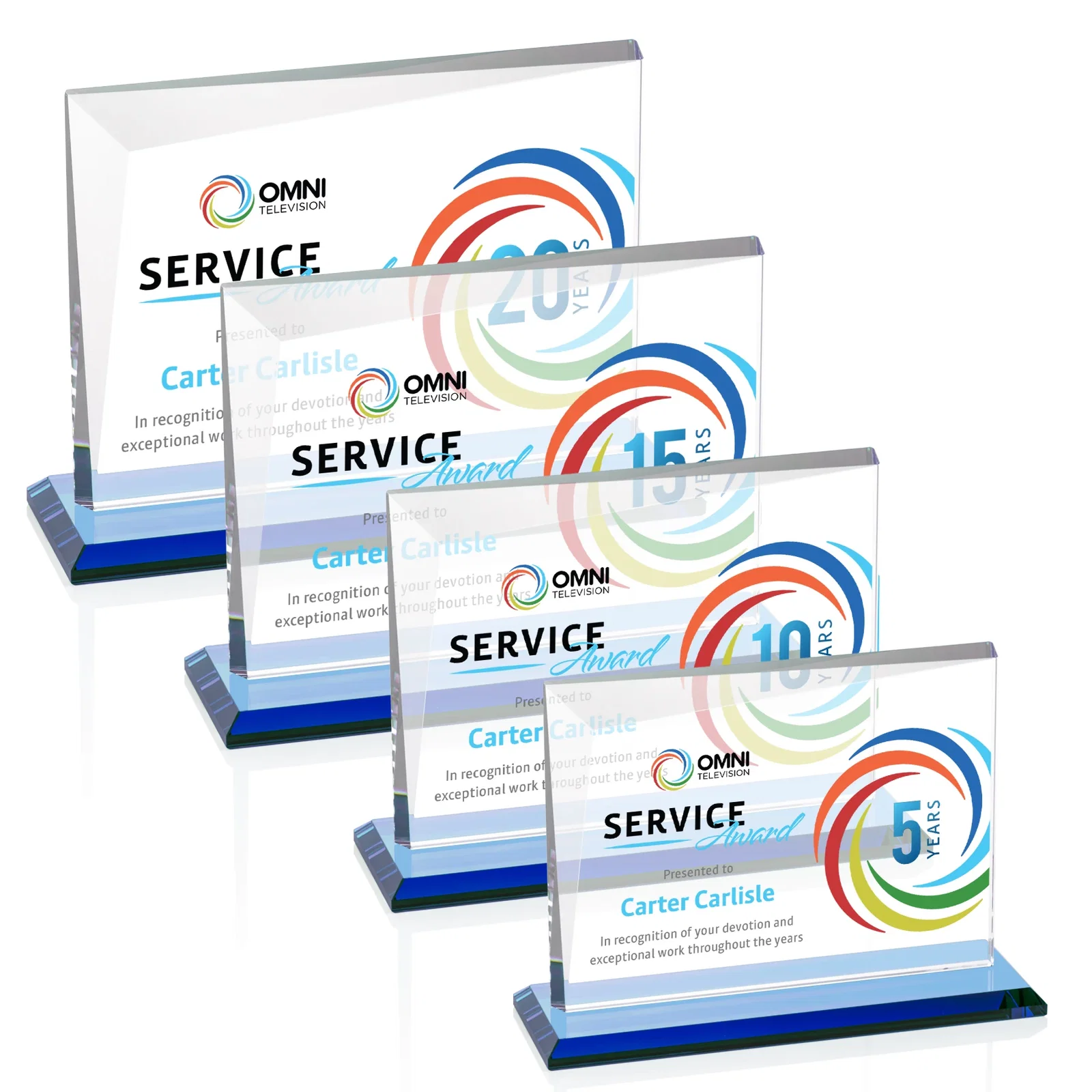 Customized Starfire Crystal Rectangle Award with One Beveled Corner, awards for dealer and partner awards