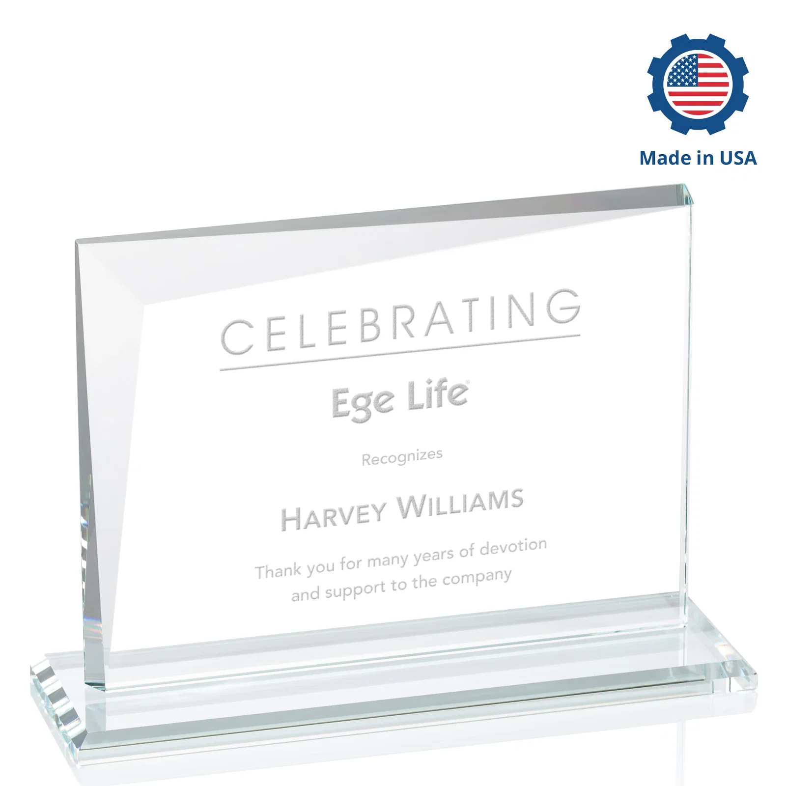 Custom Starfire Crystal Rectangle Award with One Beveled Corner, awards, with your logo for employee recognition